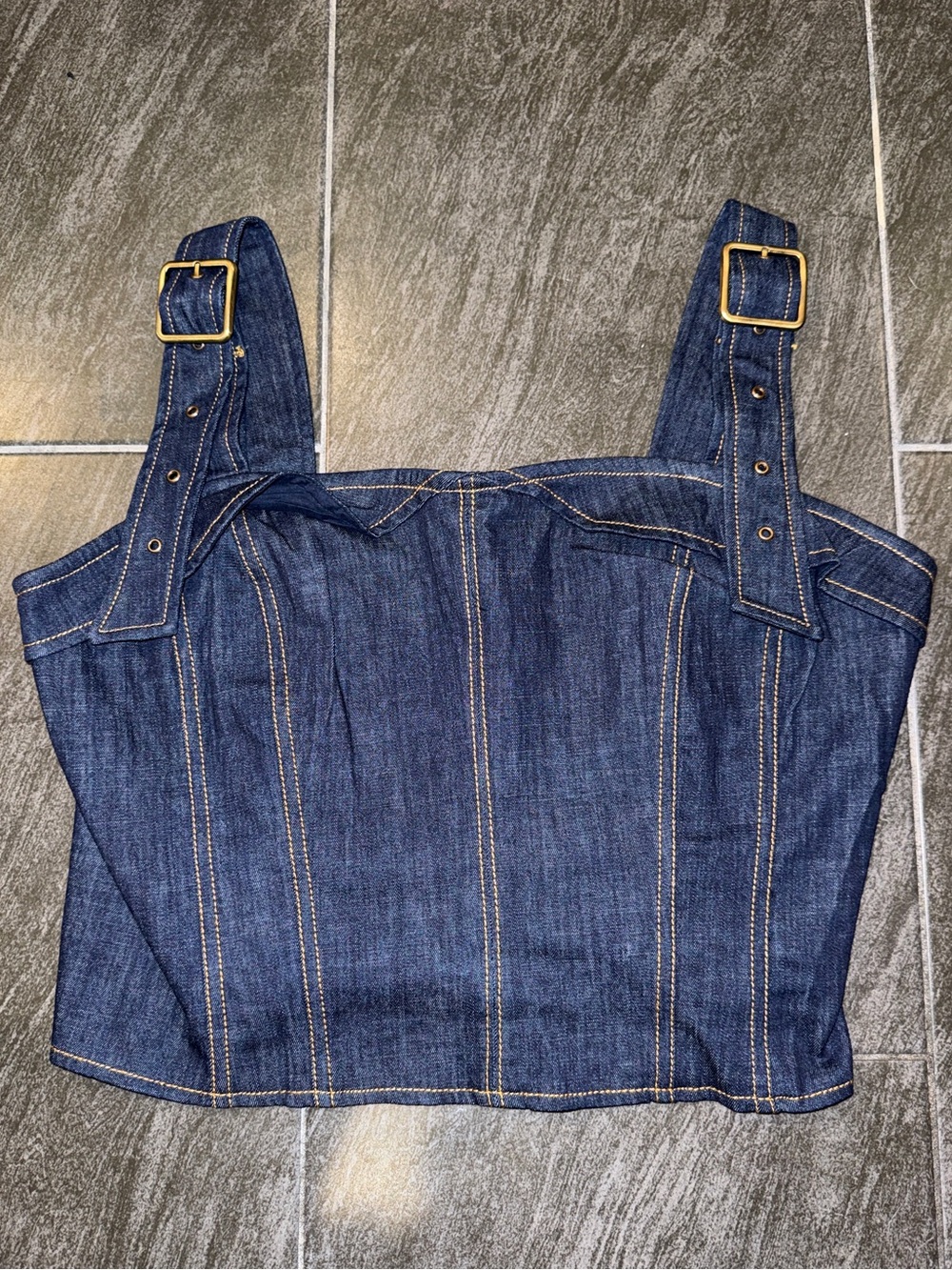 Maeve Sleeveless Denim Buckle-Strap Top
